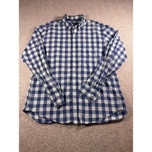 J Crew Blue Check Light Weight Slim Fit Button Down Shirt Mens L